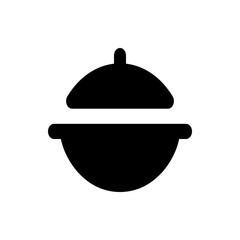 Illustration of a black cooking pot with a lid on top, simple and clean design with a white background