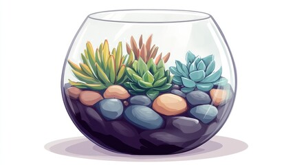 A glass vase with a plant inside