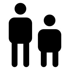Two stylized figures of different heights standing side by side in a simple black and white drawing style