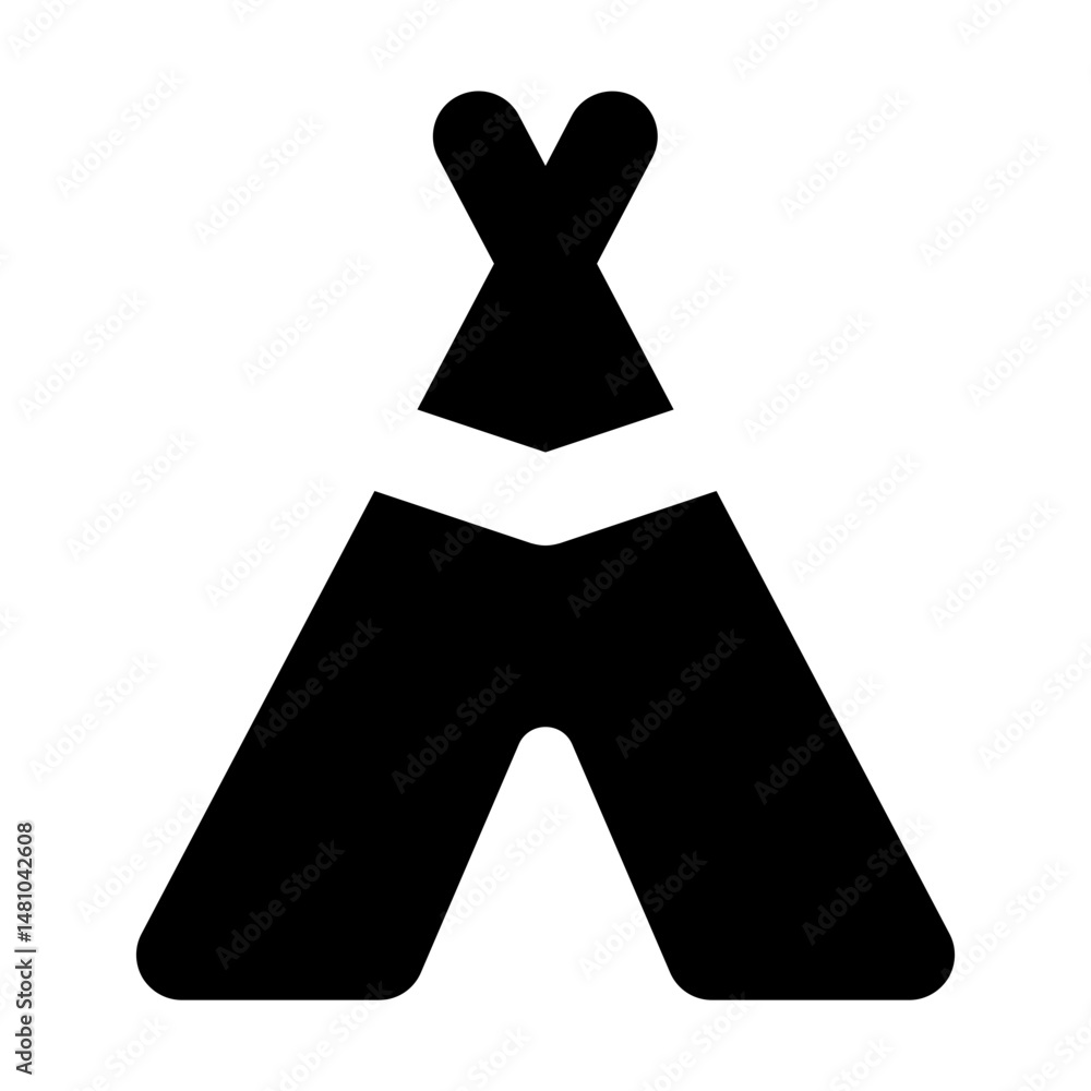 Poster illustration of a black teepee with a simple design on a white background in a minimalist style art 