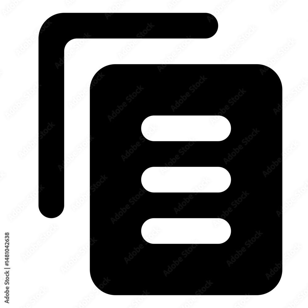 Poster black document icon with a folded corner and three horizontal lines representing text or content ins
