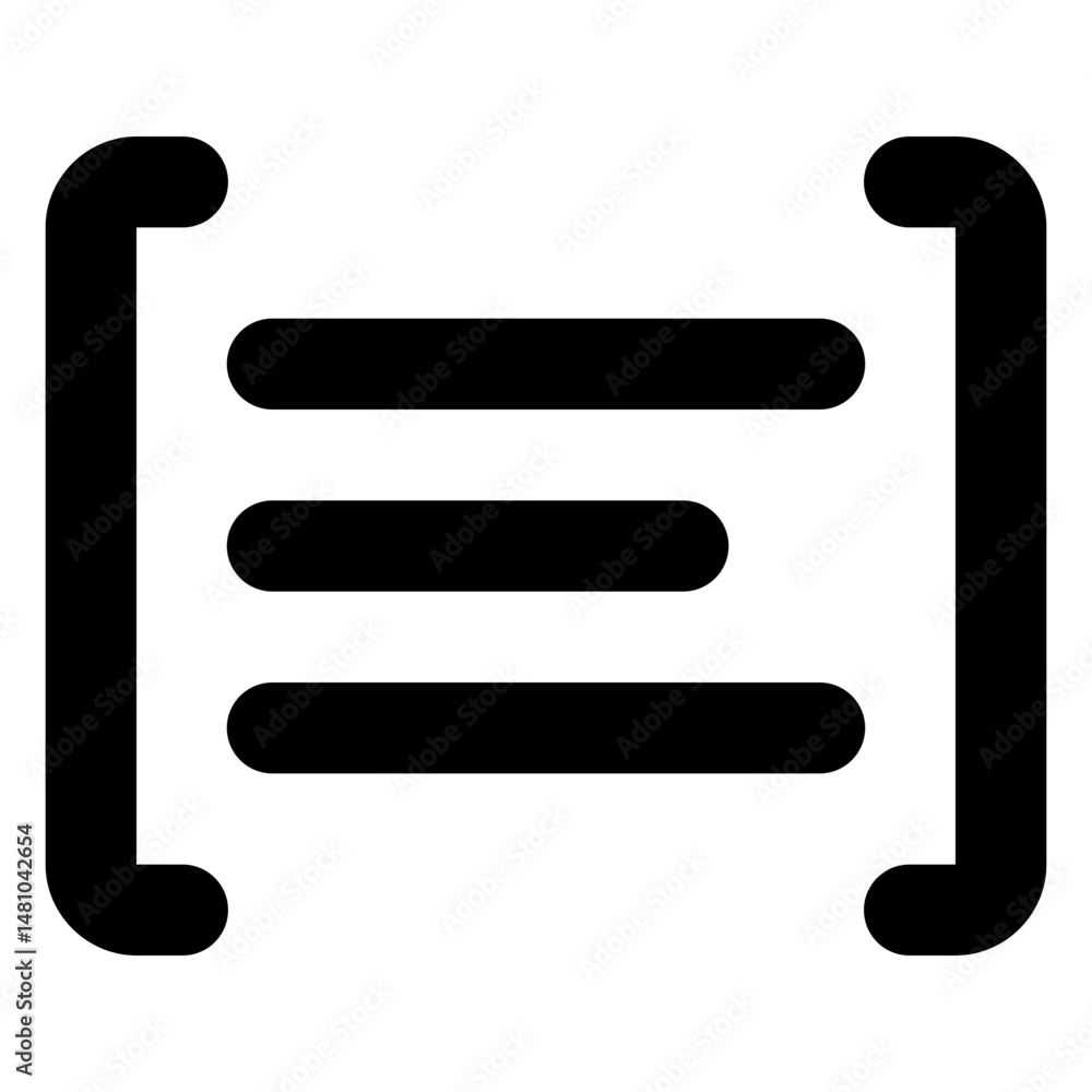 Poster black icon showing three horizontal bars enclosed within two vertical brackets on a white background