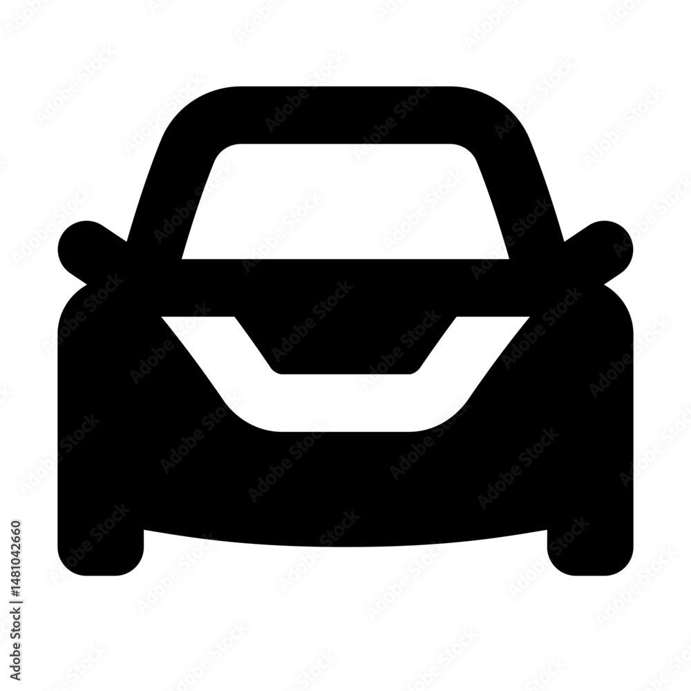 Poster illustration of a front view of a black car with a white windshield and front bumper design element 