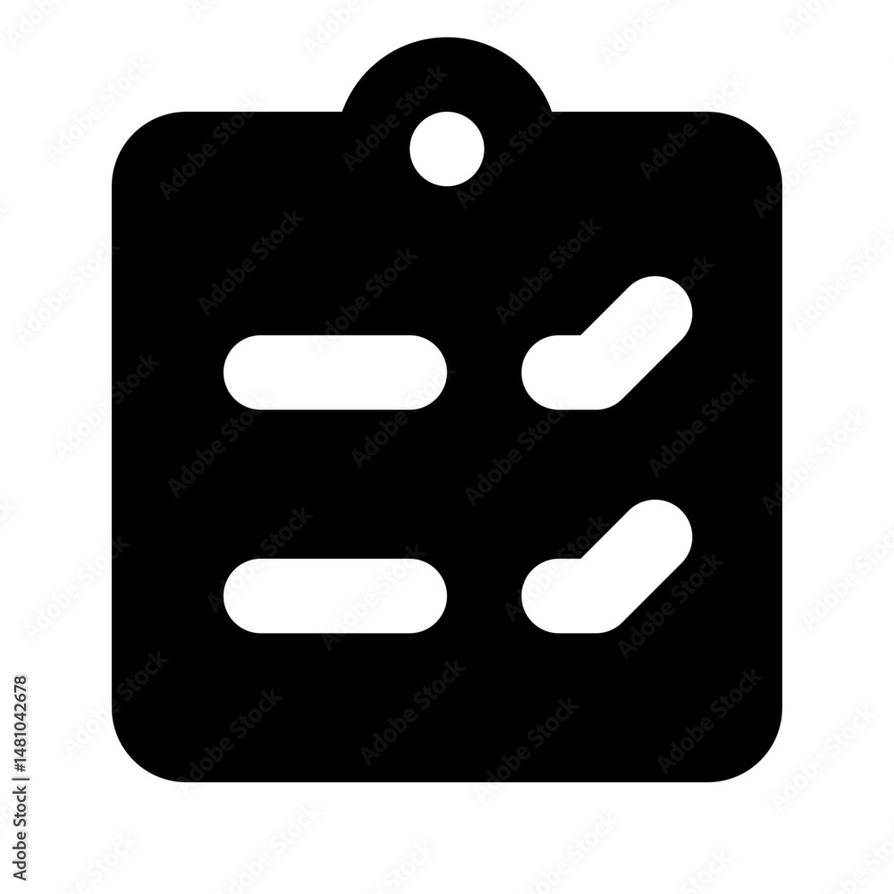 Poster Black clipboard with rounded corners and two rows of horizontal and diagonal lines in white color scheme