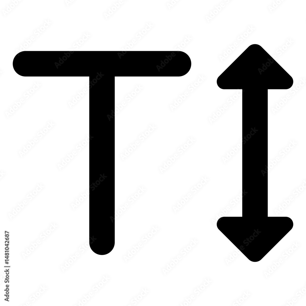 Poster black text alignment icon with a horizontal line and a vertical arrow pointing up and down symbol