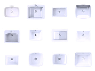 Highly detailed, photorealistic top view of a sleek, iridescent glass ultra modern sink, transparent background, isolated from any surroundings, ideal for incorporation into floor plans and collages