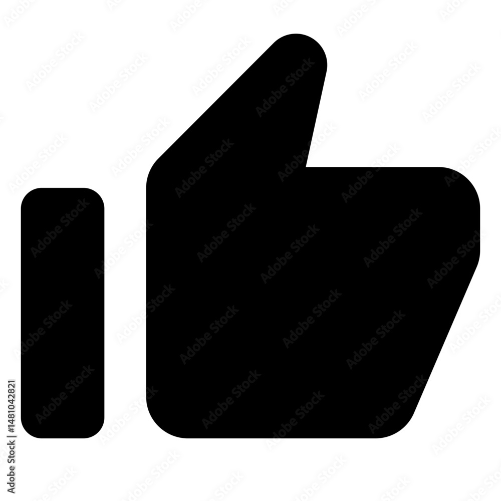Poster illustration of a simple black thumbs up icon with a rounded design on a white background image view