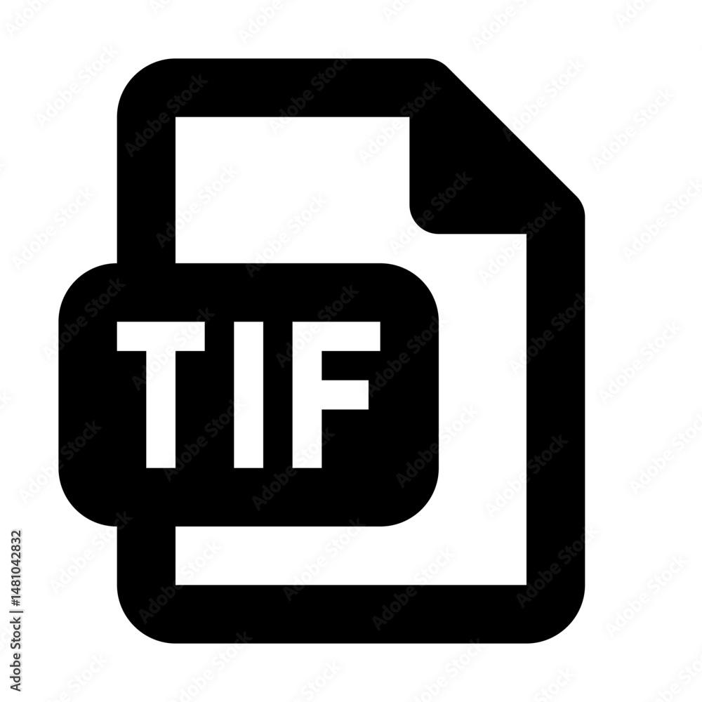 Aufkleber illustration of a tiff file document icon with a rounded corner and a black and white color scheme d