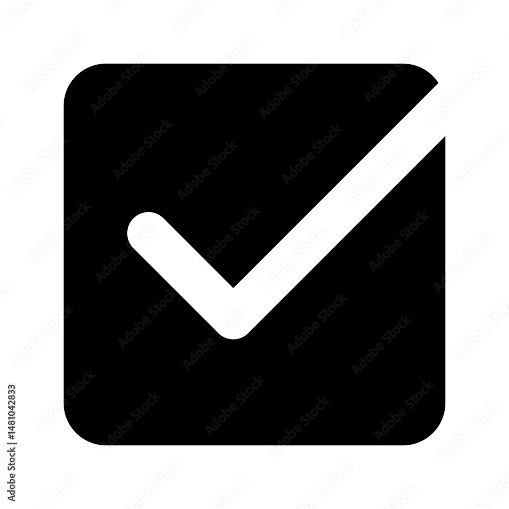 Aufkleber black square with rounded corners containing a white check mark indicating a positive confirmation s