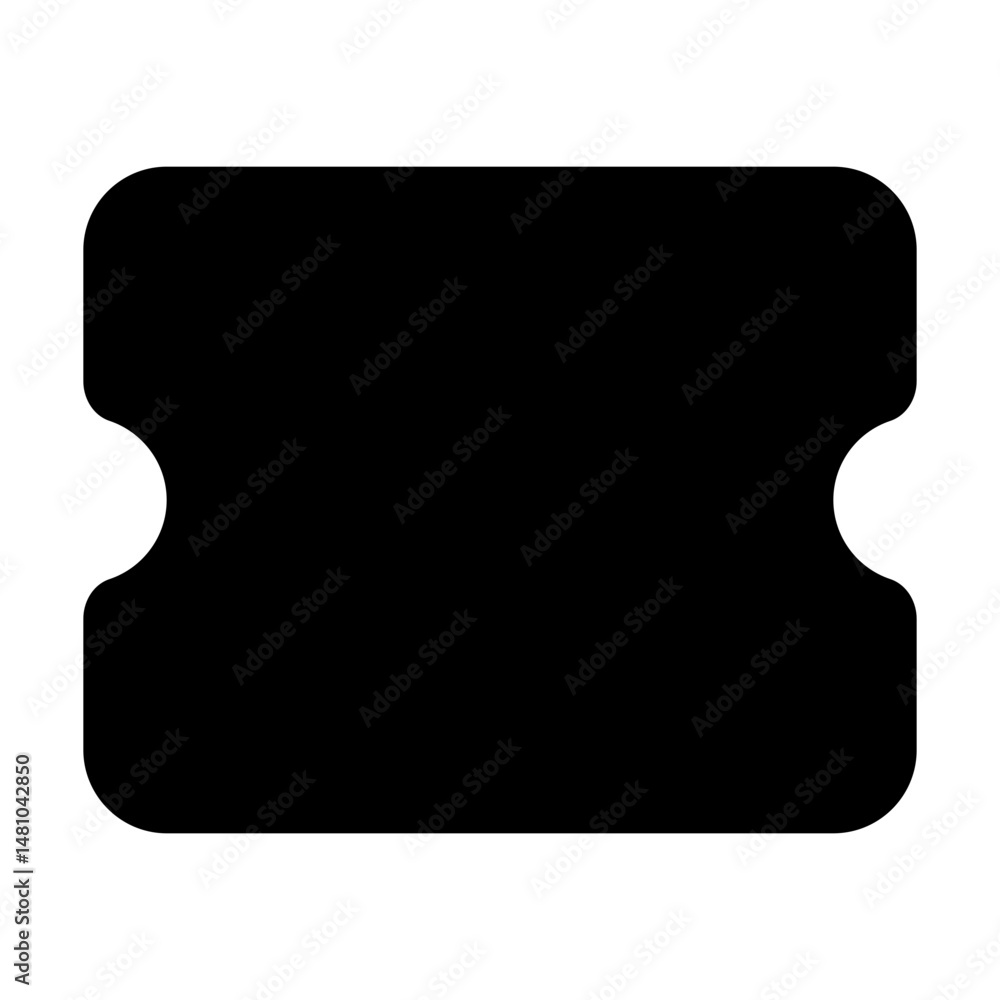 Poster black rectangle with rounded corners and semicircular cutouts on the sides in a simple graphic desig