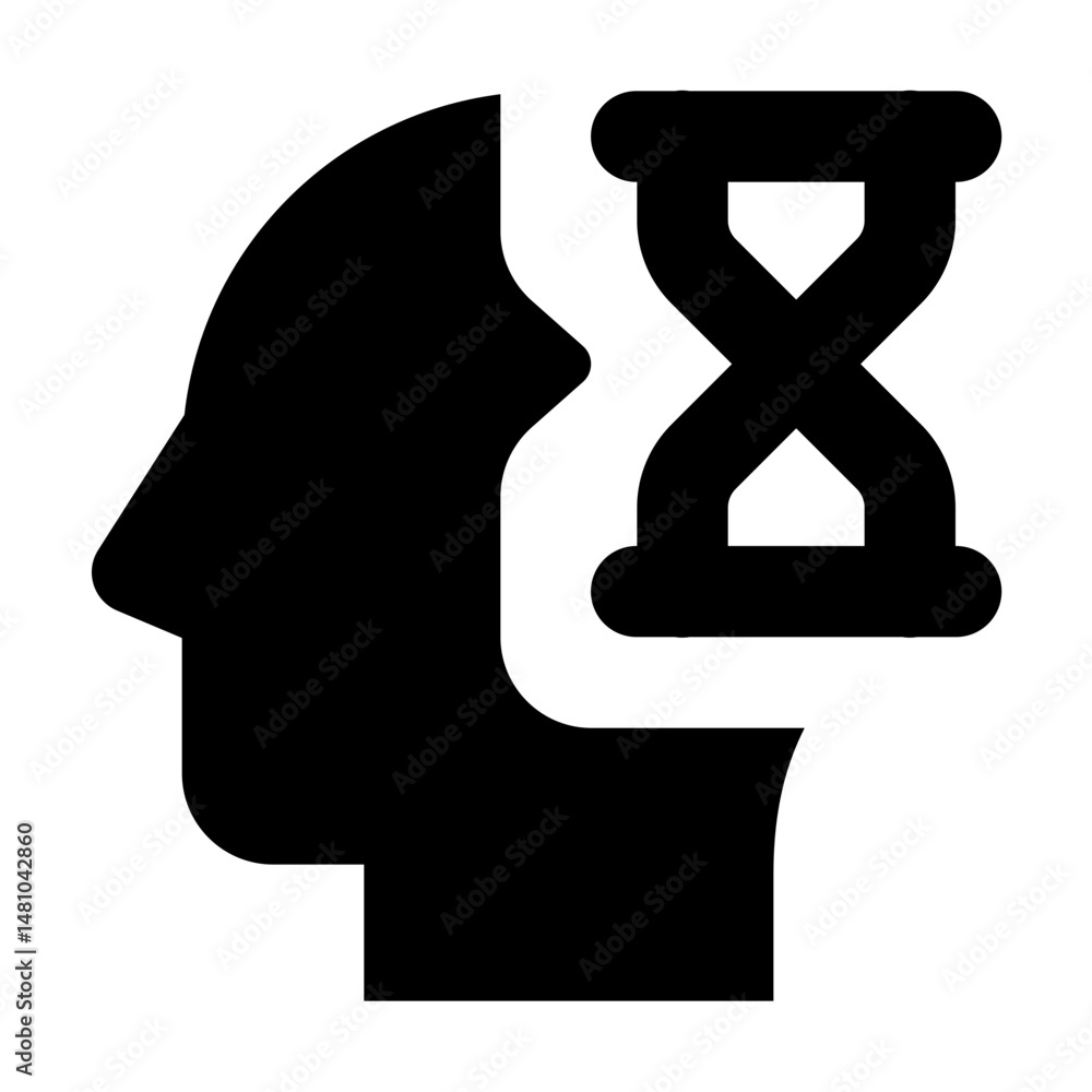 Poster Silhouette of a head with an hourglass inside representing time management and cognitive processing speed concept