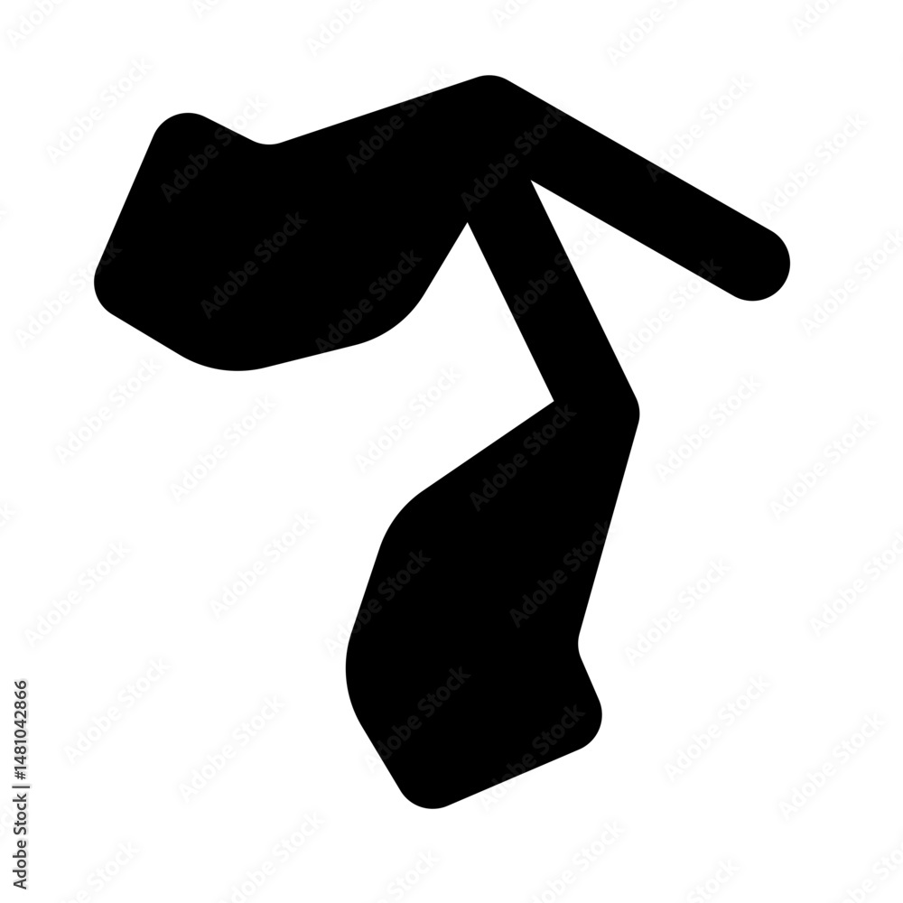 Poster abstract black shape featuring a bent form with a thick extension on a white isolated background vie