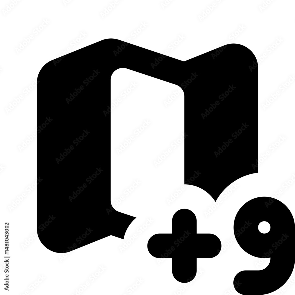 Poster black folder icon with a plus sign and the number nine indicating multiple files or items present in
