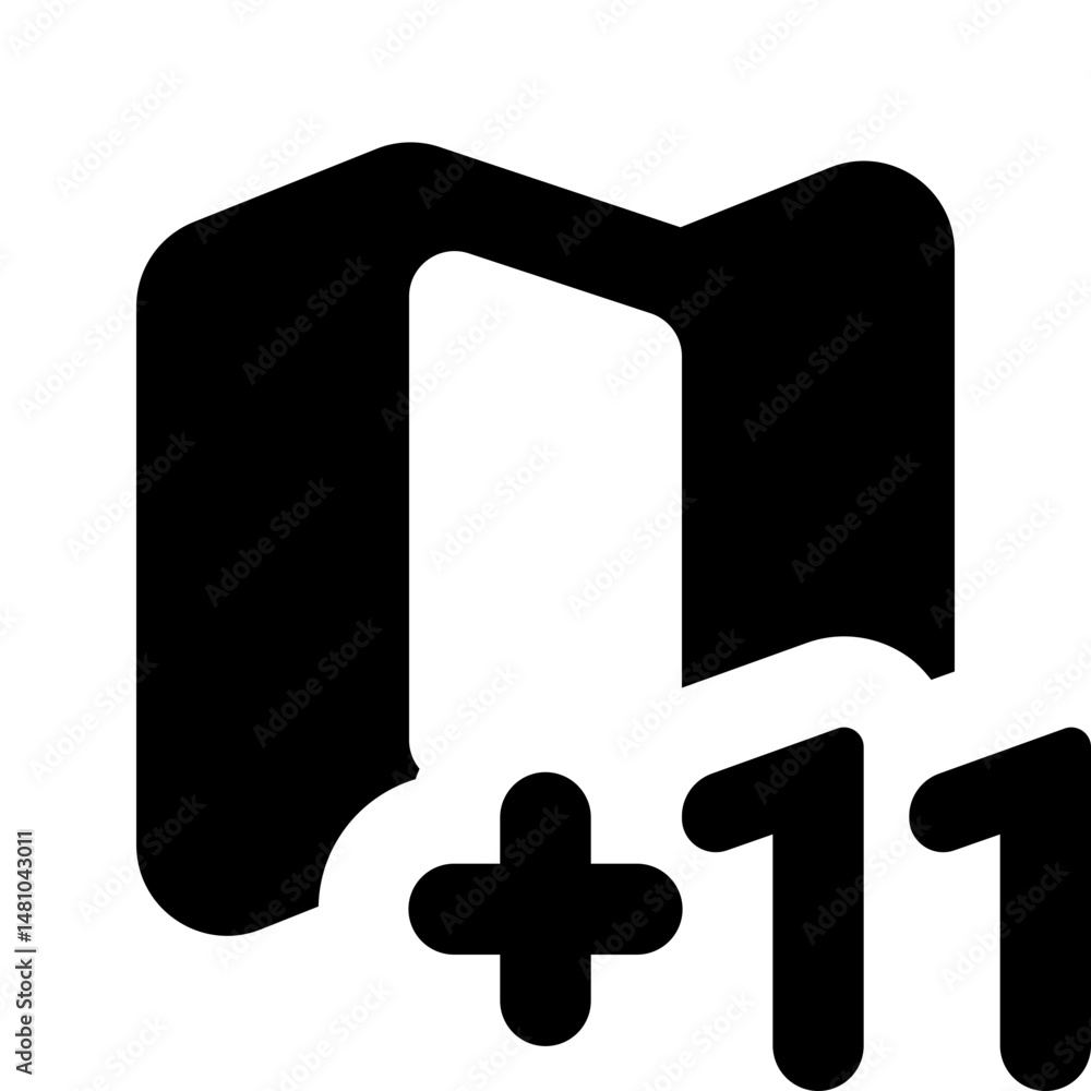 Poster black folder icon with a plus sign and two number elevens indicating additional content or multiple 