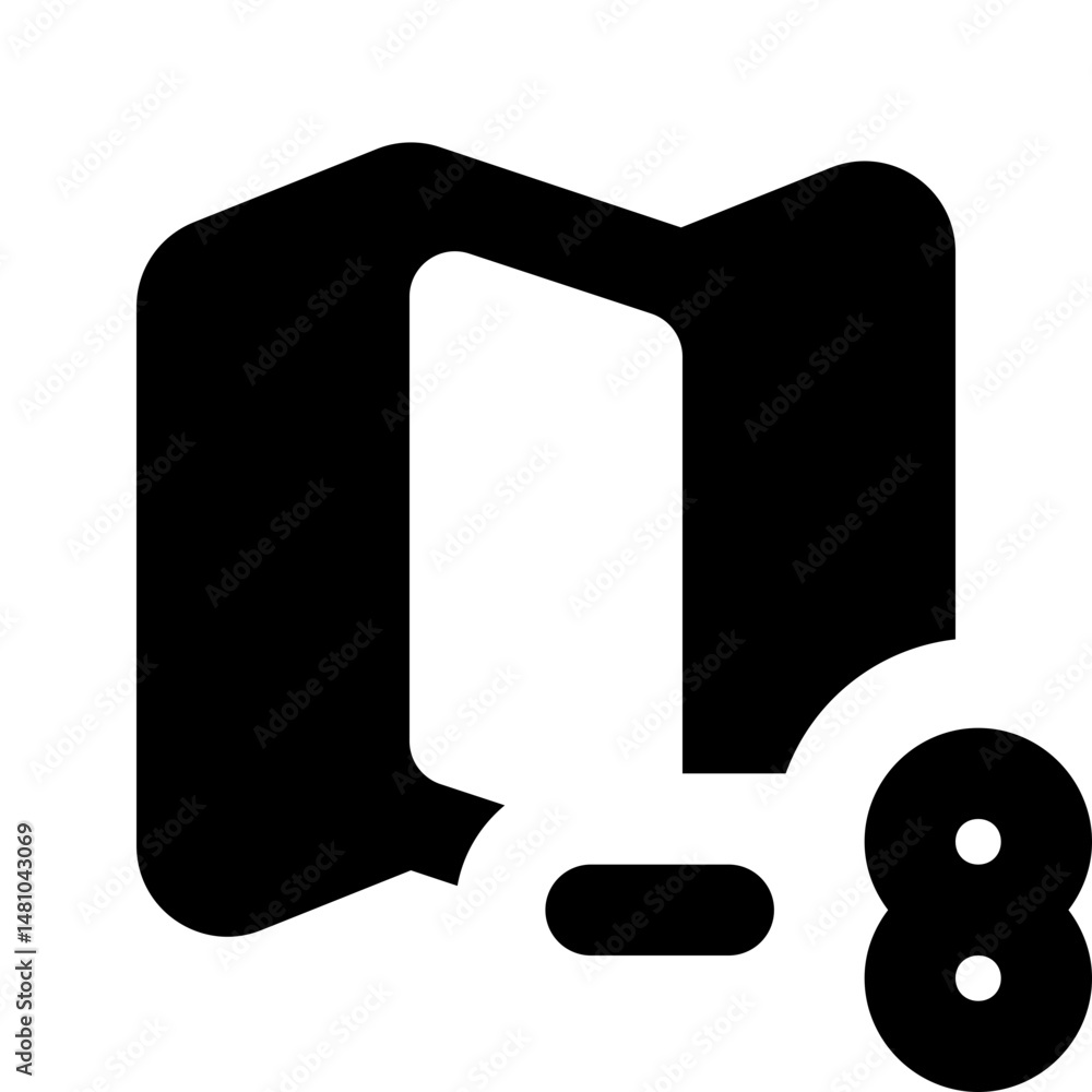 Poster black silhouette of a folder with a number eight symbol attached to the bottom right corner design i