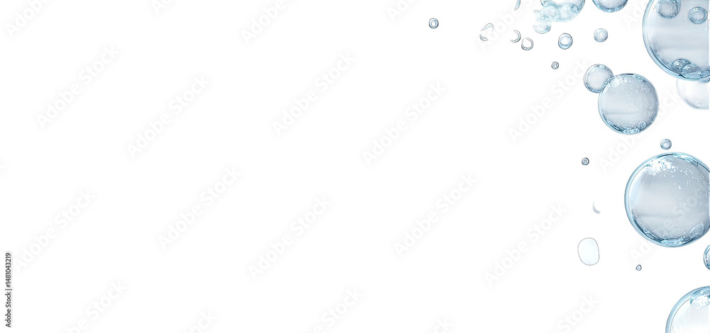 Poster abstract background with blue bubbles floating on a transparent background with sun light