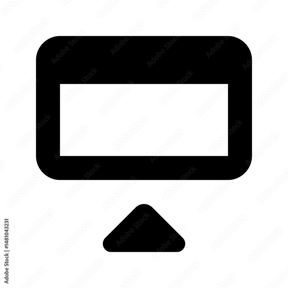 Poster black rectangular shape with rounded corners and a white rectangle inside and a black triangle below