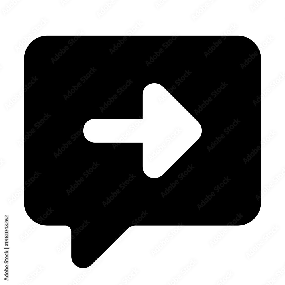 Poster black speech bubble with rounded corners containing a white arrow pointing towards the right side vi