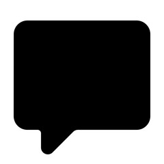 Illustration of a solid black speech bubble with rounded corners and a pointed tail on a white background