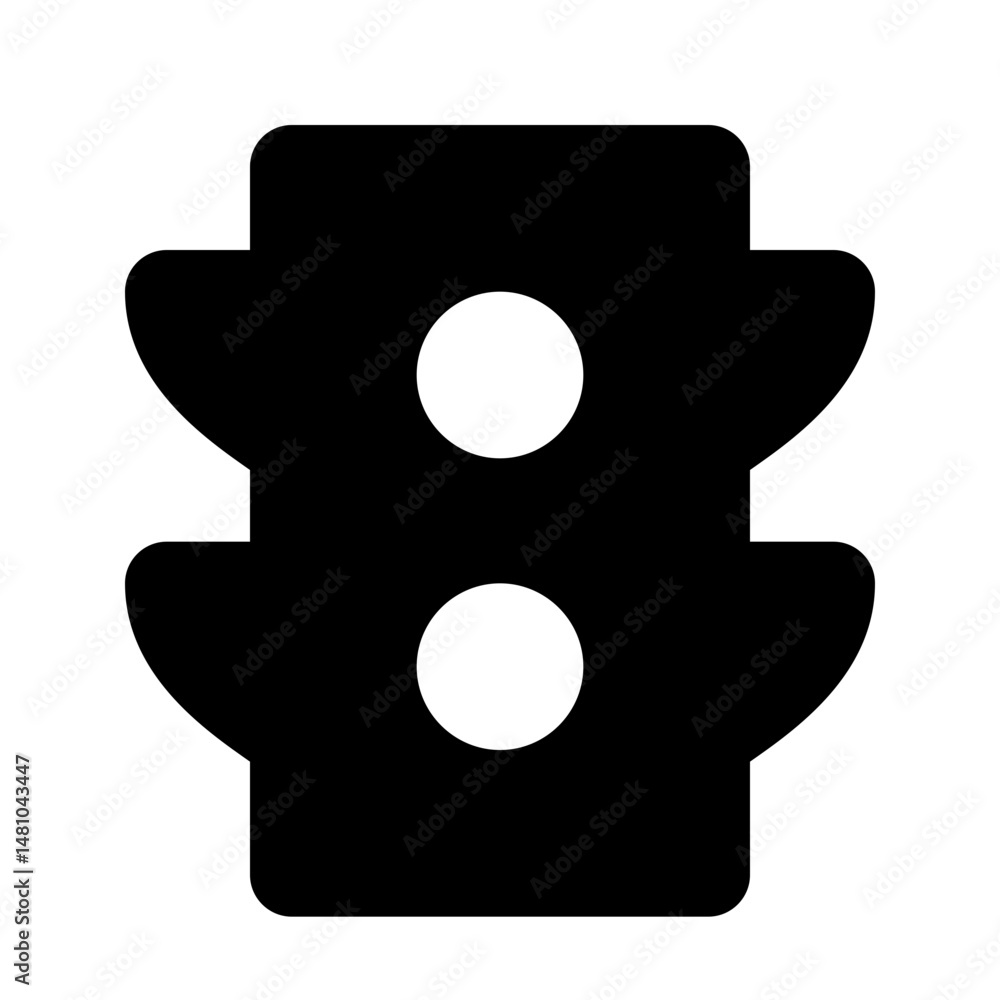 Poster a black abstract shape with two circular white dots stacked vertically on a white background design 
