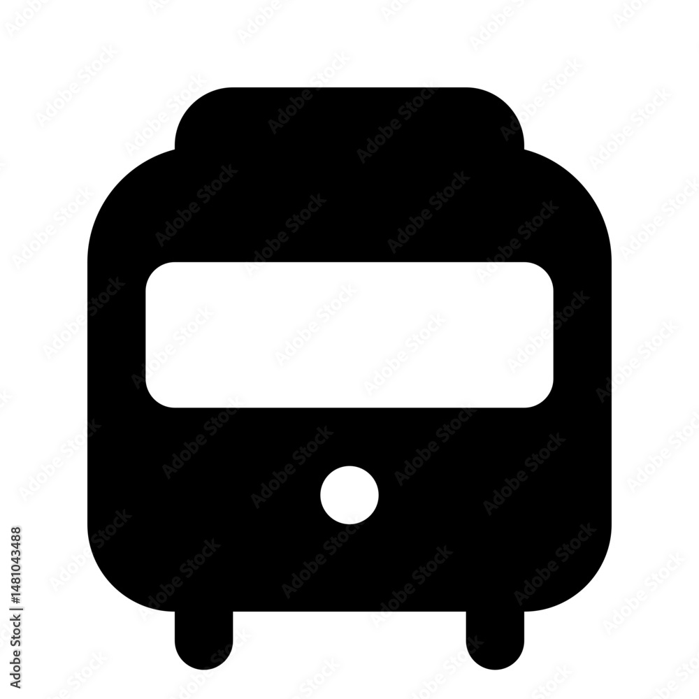 Poster simple black silhouette of a bus with a white window and a white circle on the front side view isola