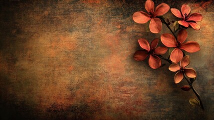 Reddish orange flowers on dark textured background elegant floral design