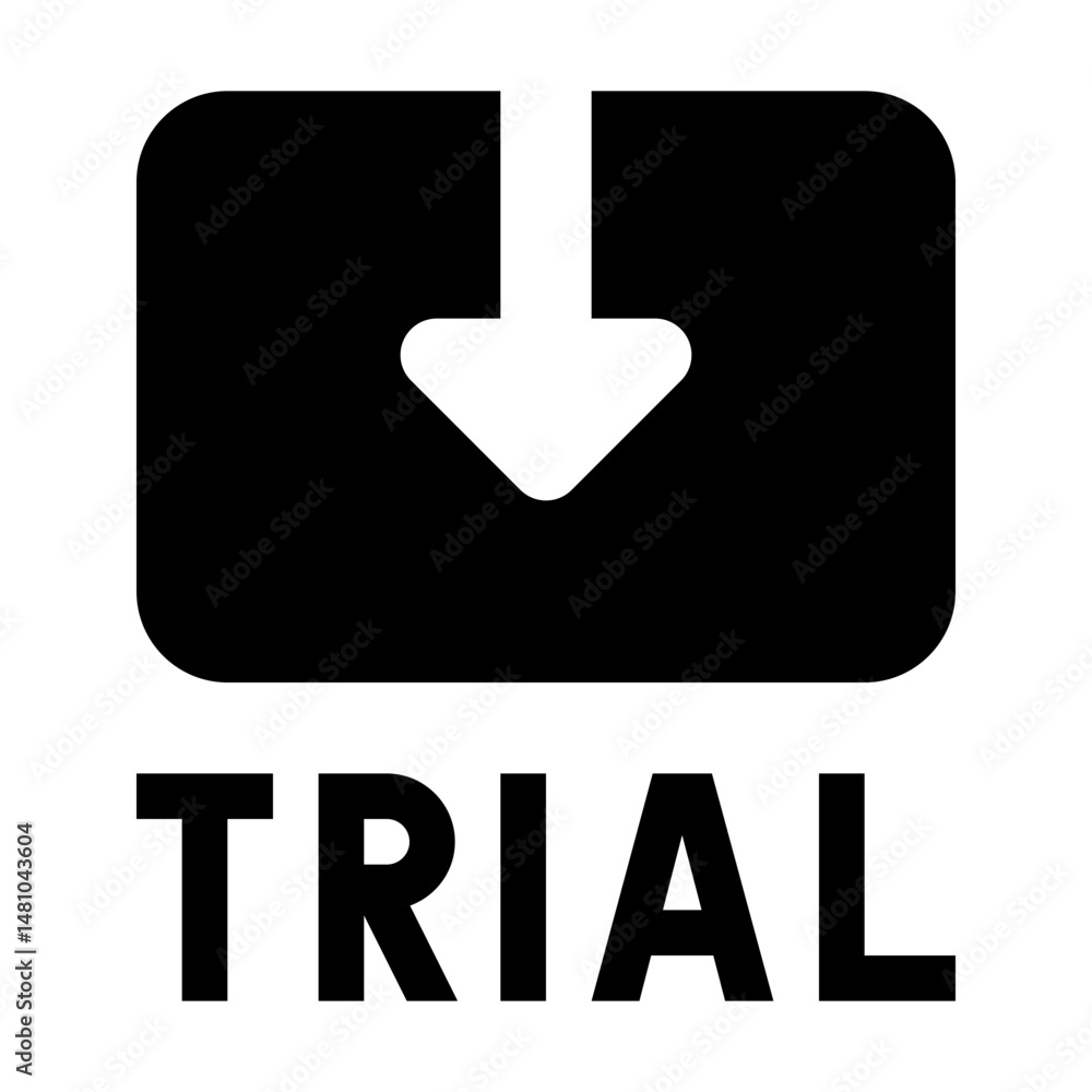 Poster black download icon with arrow pointing down into a rounded square above the word trial in black fon