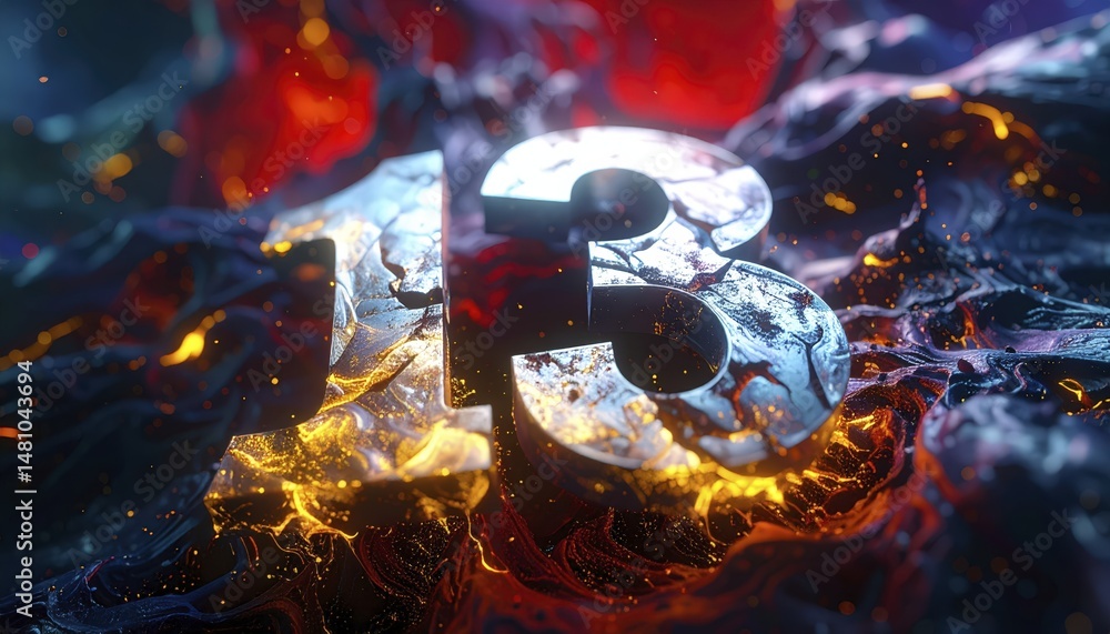 Poster illuminated number 13 on lava background design