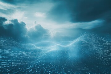 Abstract digital landscape under a stormy sky