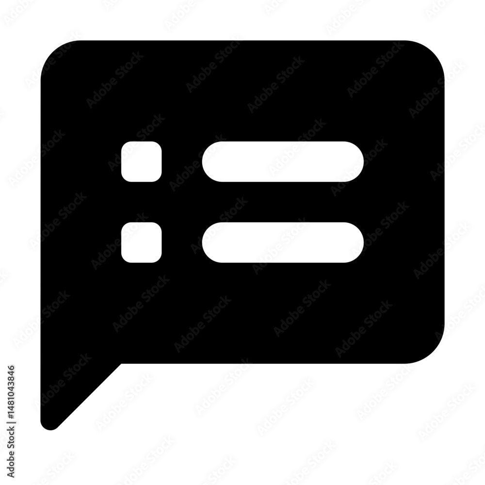 Poster black speech bubble with rounded corners containing two rectangles and two squares representing text