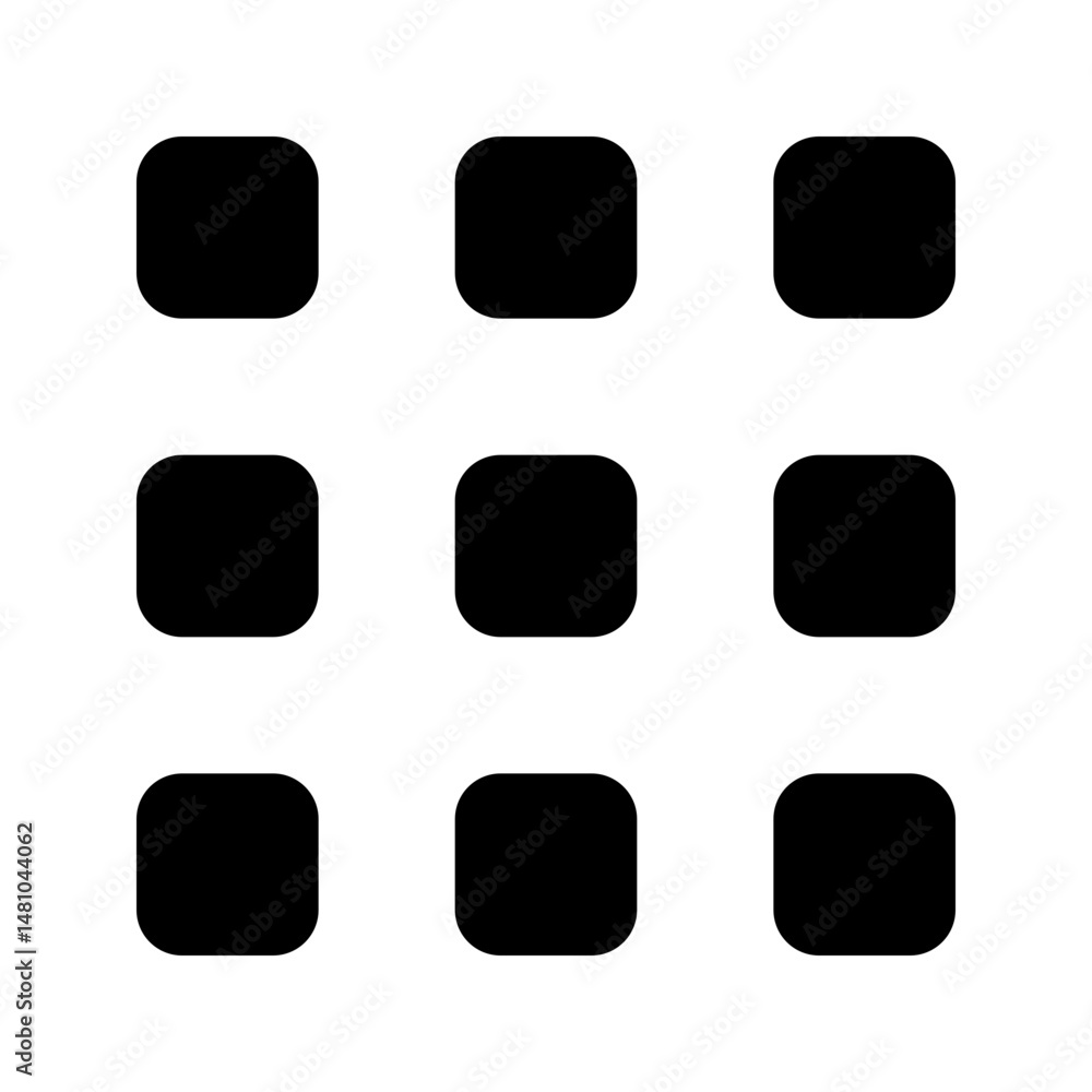 Poster illustration of a simple grid pattern with nine rounded squares arranged in a three by three formati