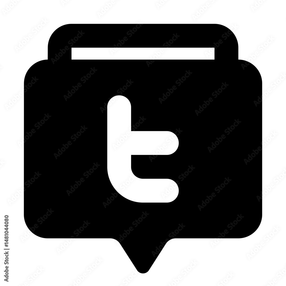 Poster black and white twitter icon displayed in a speech bubble with a pointer at the bottom of the bubble