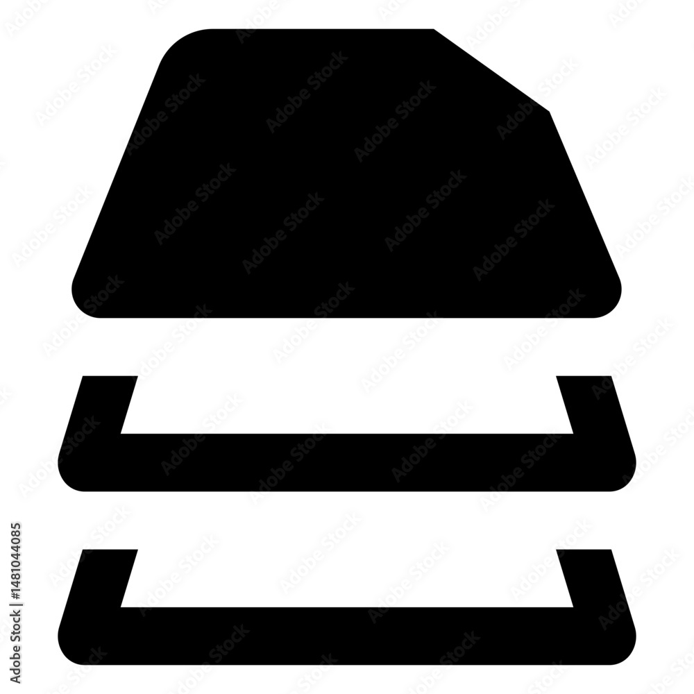 Poster three horizontal layers with a trapezoidal shape and rounded edges stacked on top of each other in b