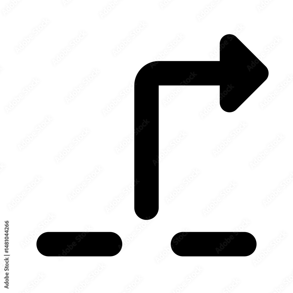 Poster illustration of a black arrow turning right from a vertical line with two horizontal lines below it 