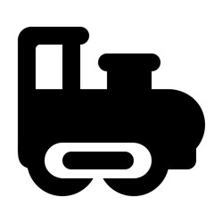 Illustration of a simple black toy train with rounded edges and a white window on a white background