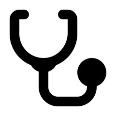 Illustration of a black stethoscope with ear pieces and chest piece used for medical examinations tool