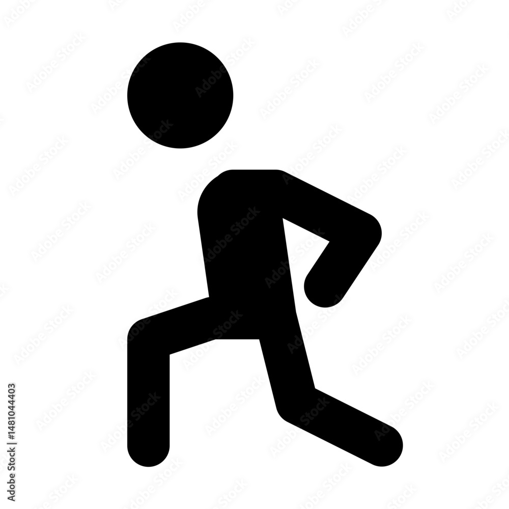 Poster silhouette of a stick figure running with a round head and angled limbs on a white background image 