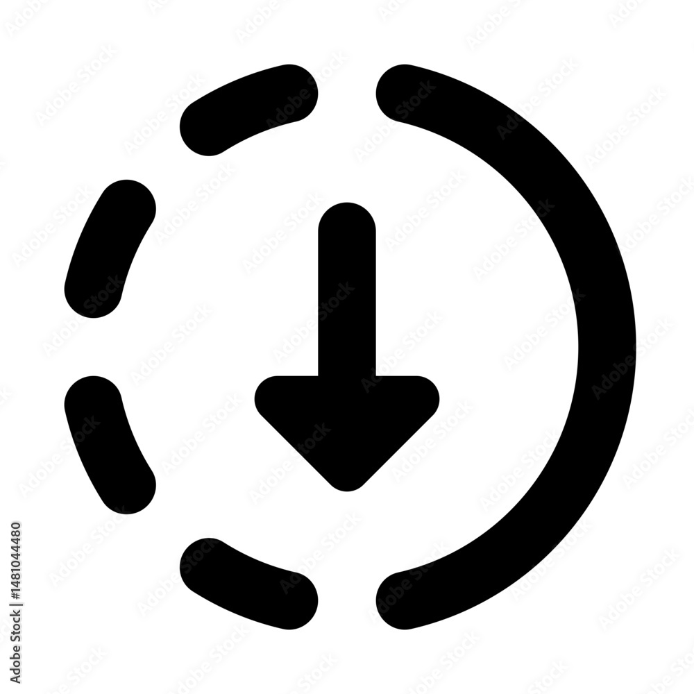 Poster black download icon with a circular loading indicator showing progress and a central arrow pointing 