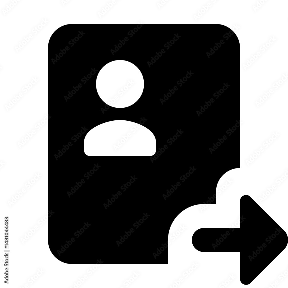 Poster black and white user profile card with an arrow pointing to the right indicating export action icon