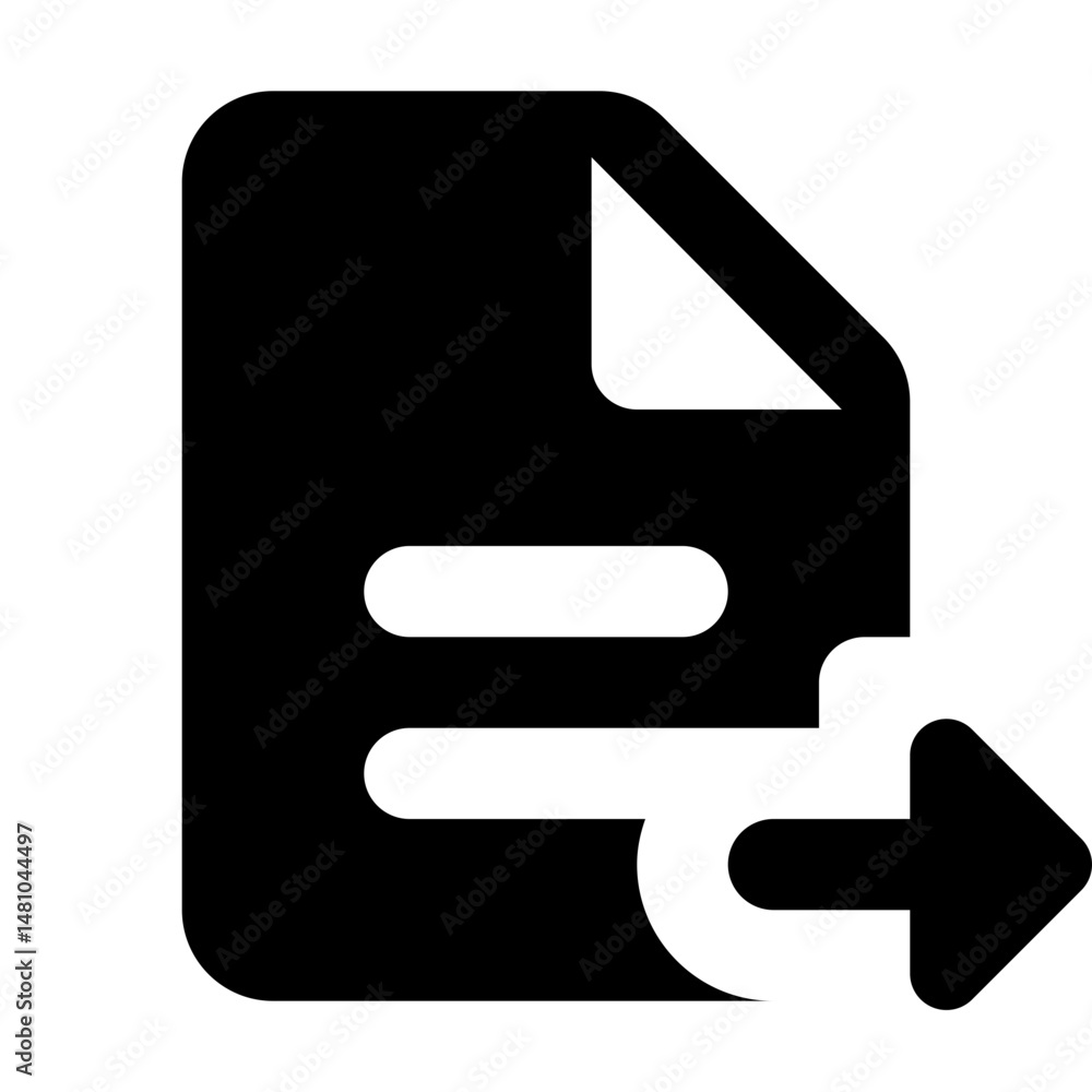 Poster black document icon with a folded corner and a white arrow pointing to the right indicating sending 