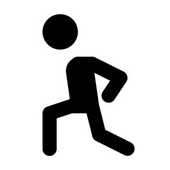 Silhouette of a stick figure running with a round head and angled limbs on a white background image view