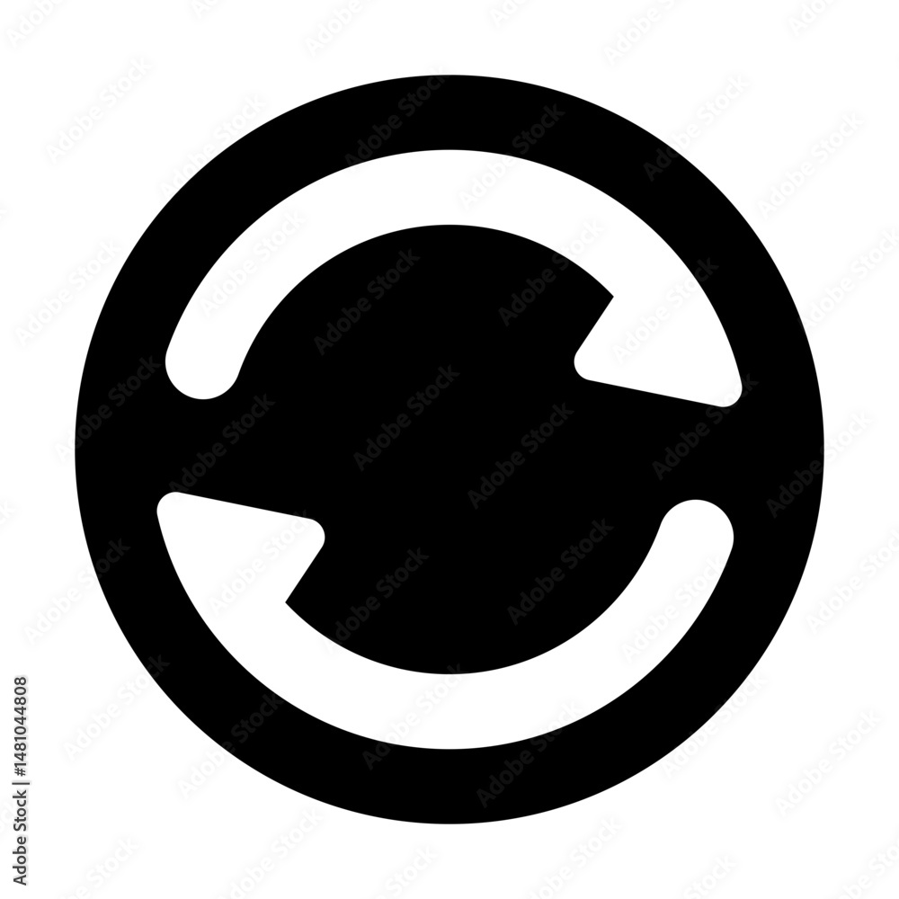 Poster black circular icon with two white arrows pointing in opposite directions forming a continuous loop 