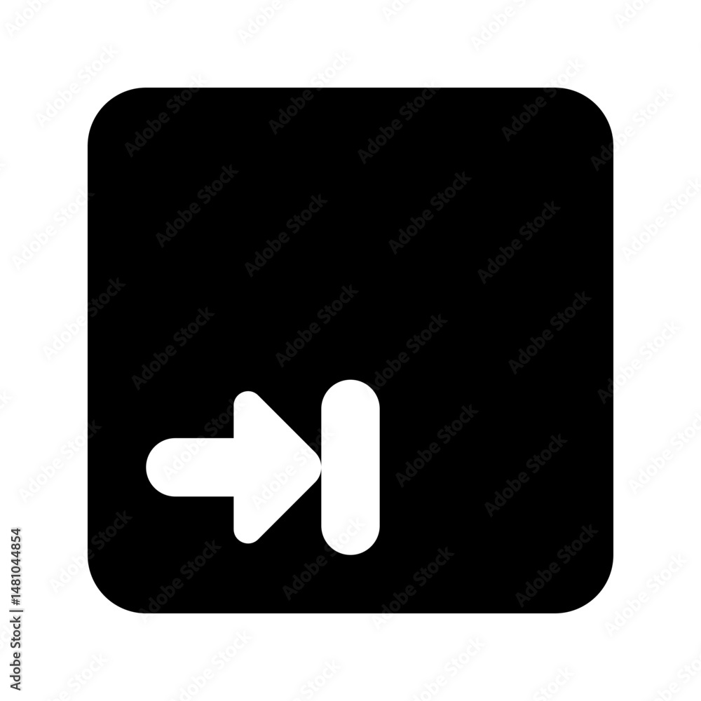 Poster black square with rounded corners containing a white arrow pointing right next to a white vertical l