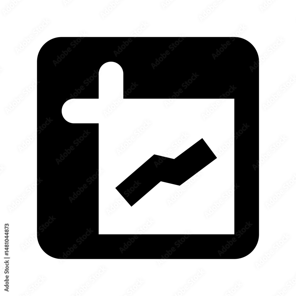 Poster black and white icon showing a document with a graph inside a rounded square with a tab on top left