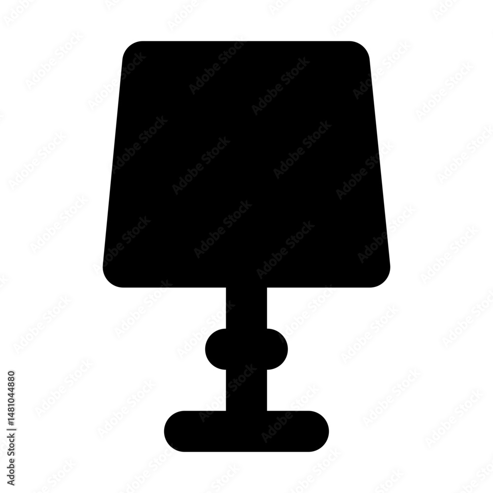 Poster illustration of a black table lamp with a square shade and a decorative base on a white background v