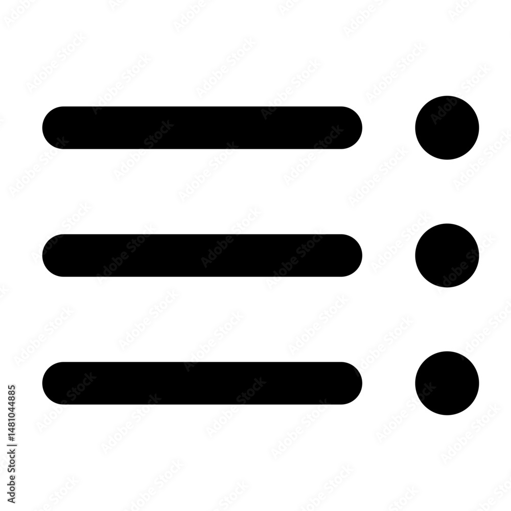 Poster three horizontal lines with rounded ends aligned with three circles on a white background design ico