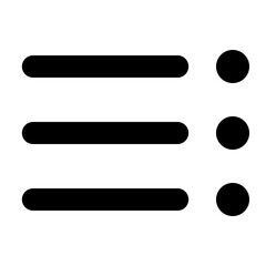 Three horizontal lines with rounded ends aligned with three circles on a white background design icon