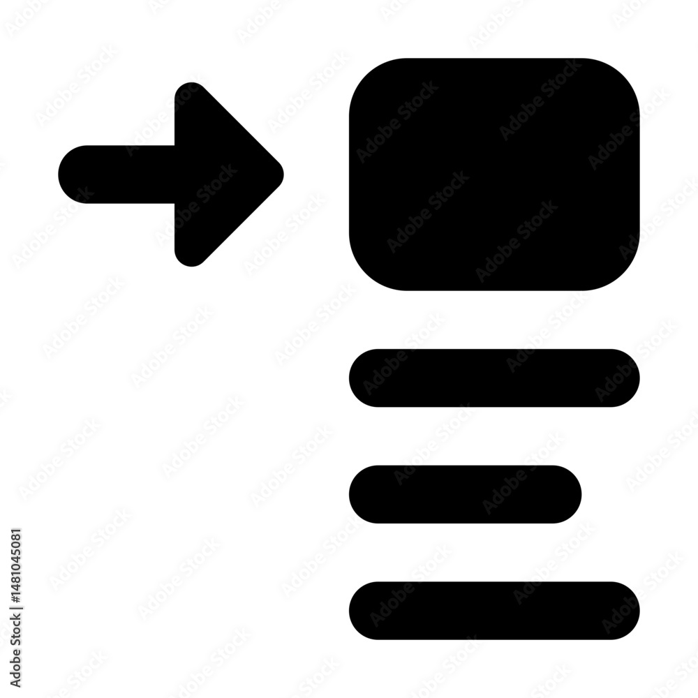 Poster a black arrow pointing to a rounded square with three horizontal lines beneath it on a white backgro