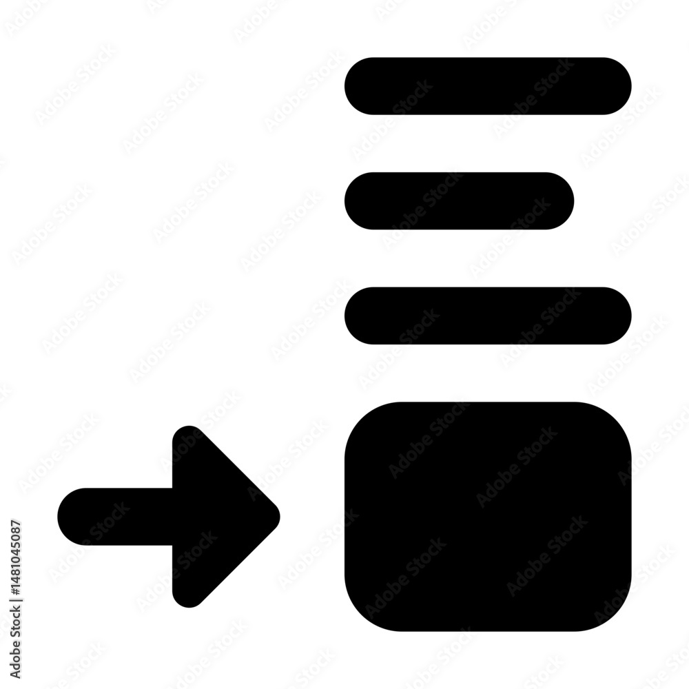 Poster black arrow pointing to a rounded rectangle with three rounded lines above it on a white background