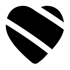 Black heart shape with two white diagonal stripes crossing it on a white background illustration design
